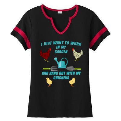 Work In My Garden Hang Out With My Chickens Ladies Halftime Notch Neck Tee