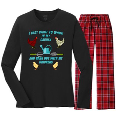 Work In My Garden Hang Out With My Chickens Women's Long Sleeve Flannel Pajama Set 