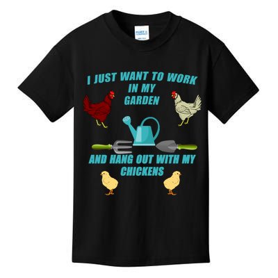 Work In My Garden Hang Out With My Chickens Kids T-Shirt