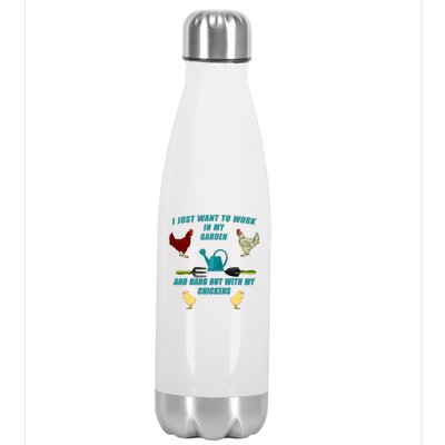 Work In My Garden Hang Out With My Chickens Stainless Steel Insulated Water Bottle