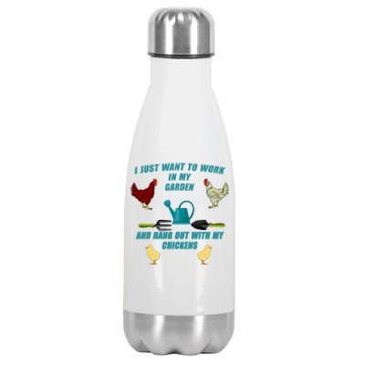 Work In My Garden Hang Out With My Chickens Stainless Steel Insulated Water Bottle