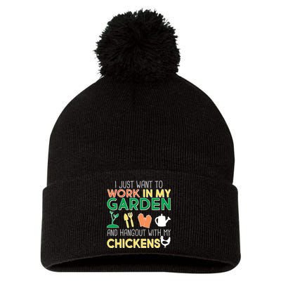 Work In My Garden Hangout With My Chickens Pom Pom 12in Knit Beanie