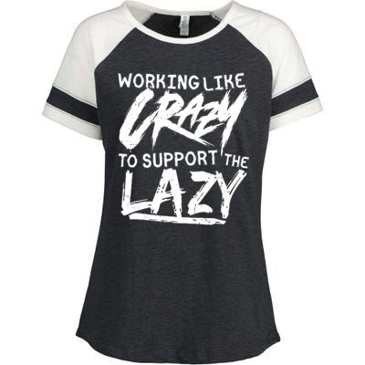 Working Like Crazy To Support The Lazy Enza Ladies Jersey Colorblock Tee