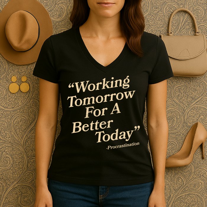 Working Tomorrow For A Better Today Procrastination Women's V-Neck T-Shirt