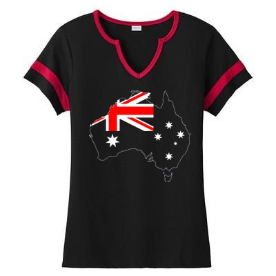 World Australia Map Flag Ladies Halftime Notch Neck Tee