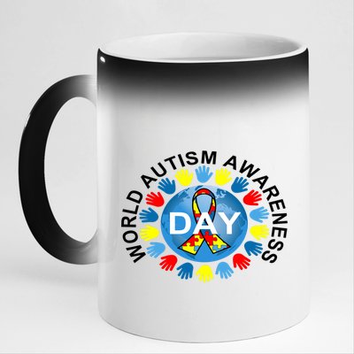 World Autism Awareness Day Earth Puzzle Ribbon 11oz Black Color Changing Mug