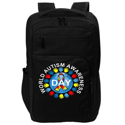 World Autism Awareness Day Earth Puzzle Ribbon Impact Tech Backpack