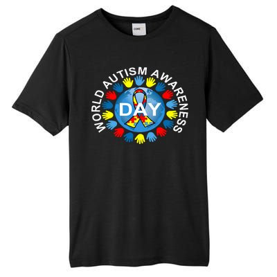 World Autism Awareness Day Earth Puzzle Ribbon Tall Fusion ChromaSoft Performance T-Shirt