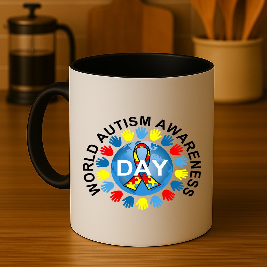World Autism Awareness Day Earth Puzzle Ribbon Mug