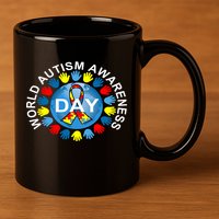 World Autism Awareness Day Earth Puzzle Ribbon 11oz C Handle Ceramic Mug