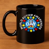 World Autism Awareness Day Earth Puzzle Ribbon 11oz C Handle Ceramic Mug
