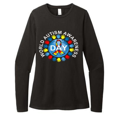 World Autism Awareness Day Earth Puzzle Ribbon Womens CVC Long Sleeve Shirt