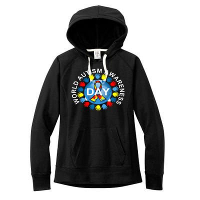 World Autism Awareness Day Earth Puzzle Ribbon Women's Fleece Hoodie