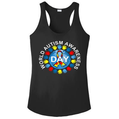 World Autism Awareness Day Earth Puzzle Ribbon Ladies PosiCharge Competitor Racerback Tank