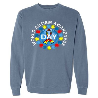 World Autism Awareness Day Earth Puzzle Ribbon Garment-Dyed Sweatshirt