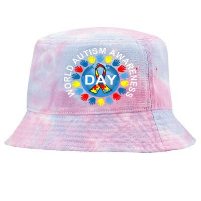 World Autism Awareness Day Earth Puzzle Ribbon Tie-Dyed Bucket Hat