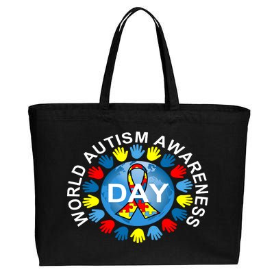 World Autism Awareness Day Earth Puzzle Ribbon Cotton Canvas Jumbo Tote