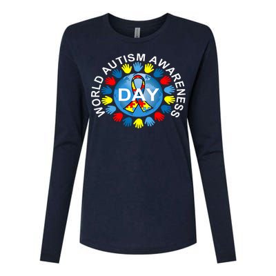 World Autism Awareness Day Earth Puzzle Ribbon Womens Cotton Relaxed Long Sleeve T-Shirt