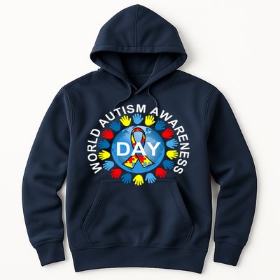 World Autism Awareness Day Earth Puzzle Ribbon Hoodie