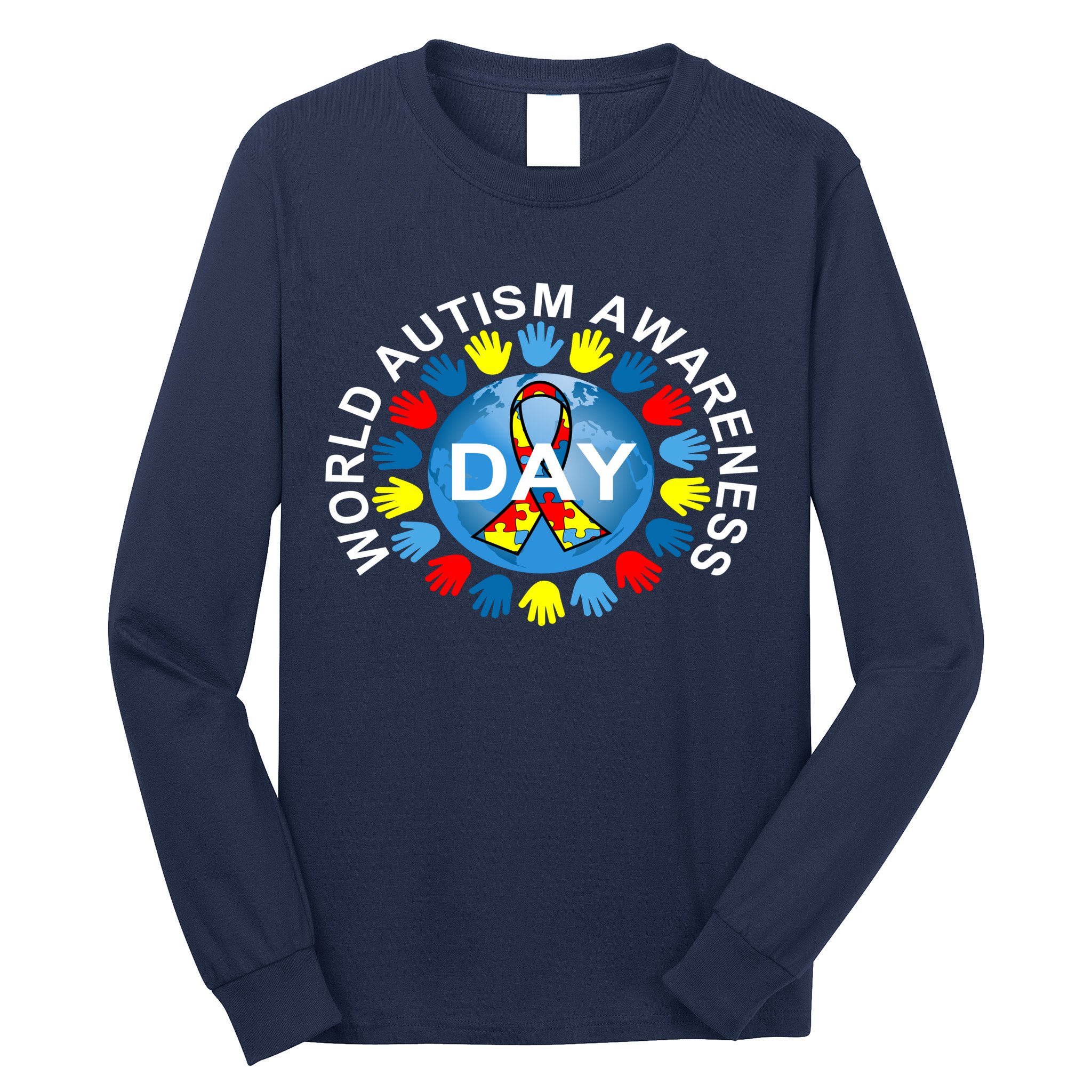 World Autism Awareness Day Earth Puzzle Ribbon Long Sleeve Shirt