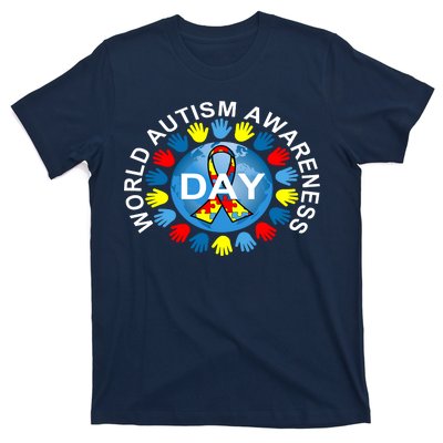 World Autism Awareness Day Earth Puzzle Ribbon T-Shirt