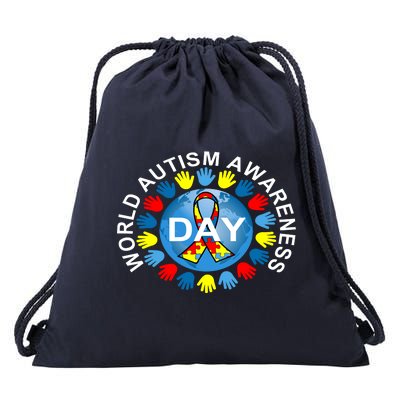 World Autism Awareness Day Earth Puzzle Ribbon Drawstring Bag