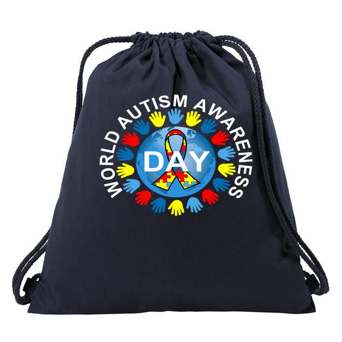 World Autism Awareness Day Earth Puzzle Ribbon Drawstring Bag