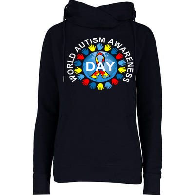 World Autism Awareness Day Earth Puzzle Ribbon Womens Funnel Neck Pullover Hood