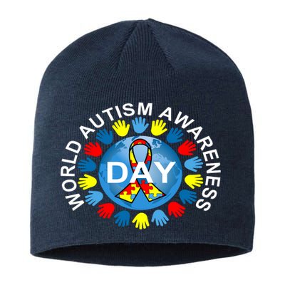 World Autism Awareness Day Earth Puzzle Ribbon Sustainable Beanie