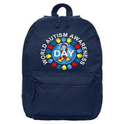 World Autism Awareness Day Earth Puzzle Ribbon 16 in Basic Backpack