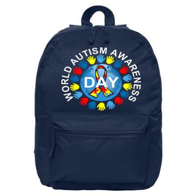 World Autism Awareness Day Earth Puzzle Ribbon 16 in Basic Backpack