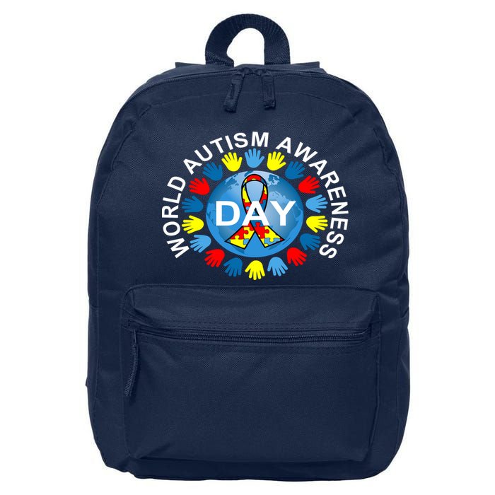 World Autism Awareness Day Earth Puzzle Ribbon 16 in Basic Backpack