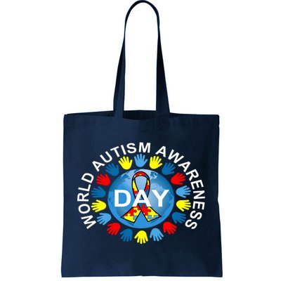 World Autism Awareness Day Earth Puzzle Ribbon Tote Bag