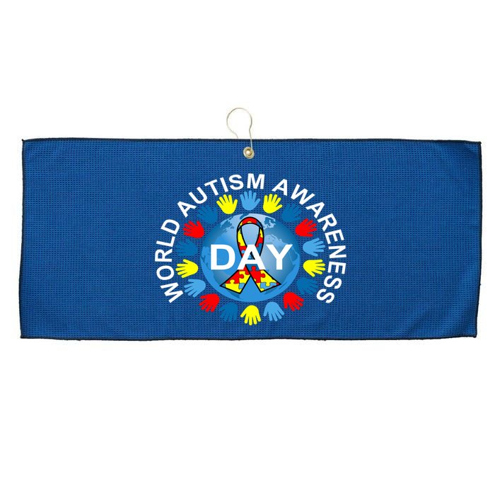 World Autism Awareness Day Earth Puzzle Ribbon Large Microfiber Waffle Golf Towel