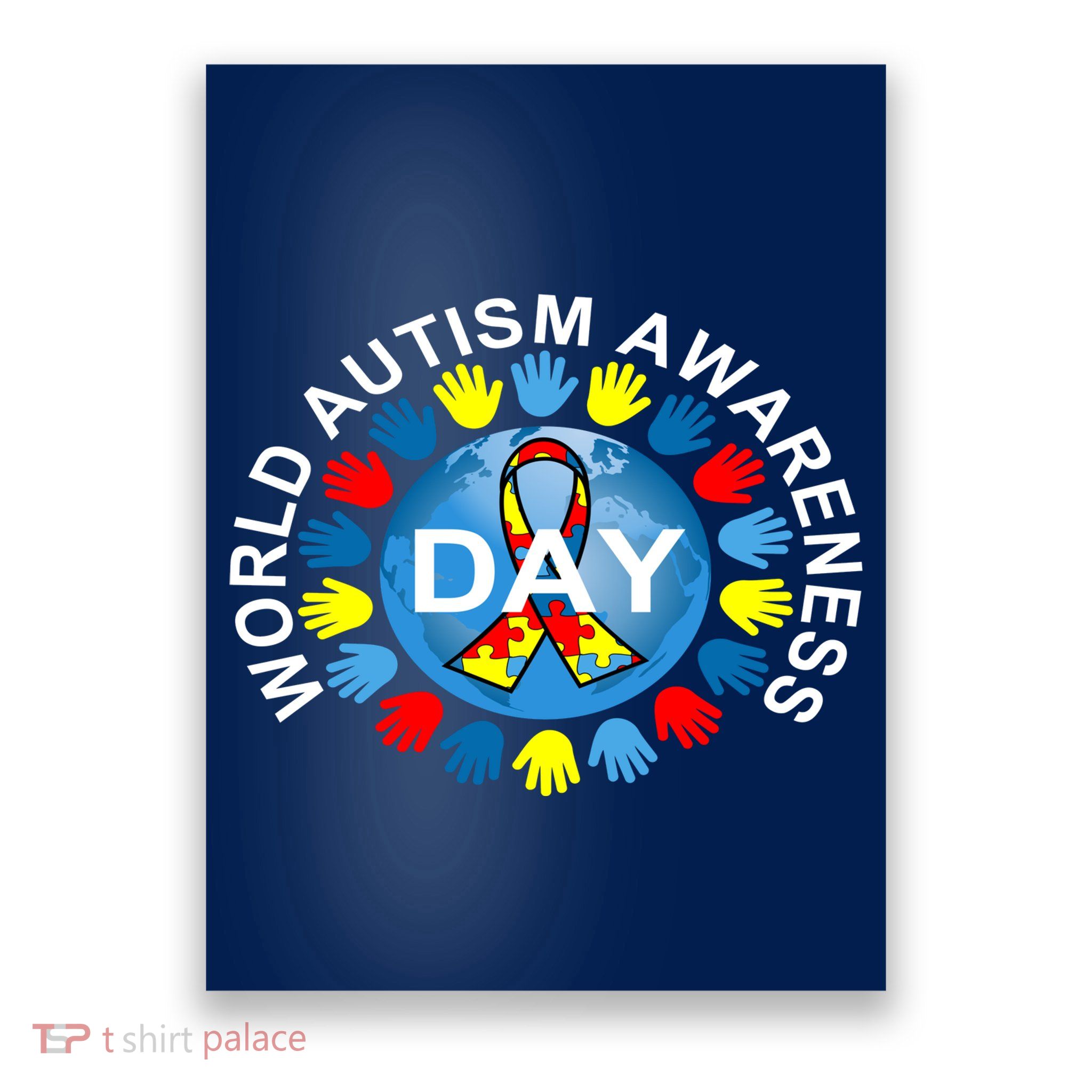 World Autism Awareness Day Earth Puzzle Ribbon Poster