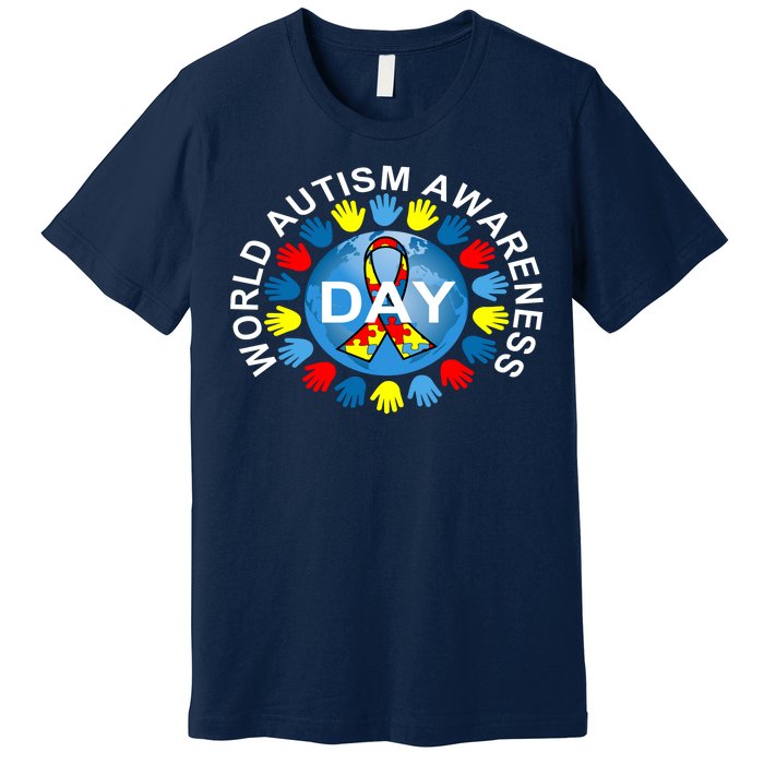 World Autism Awareness Day Earth Puzzle Ribbon Premium T-Shirt