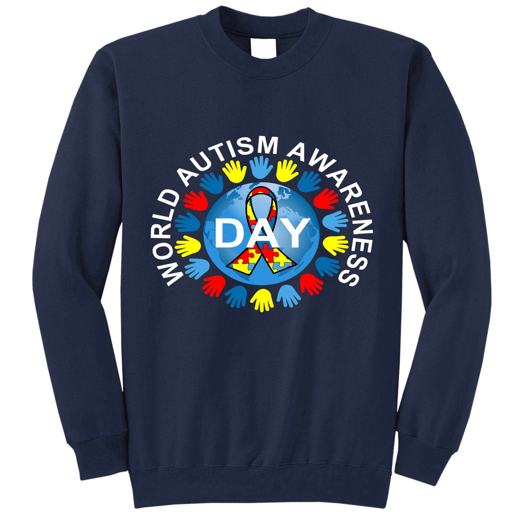 World Autism Awareness Day Earth Puzzle Ribbon Tall Sweatshirt