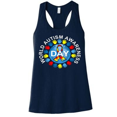 World Autism Awareness Day Earth Puzzle Ribbon Women's Racerback Tank