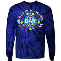 World Autism Awareness Day Earth Puzzle Ribbon Tie-Dye Long Sleeve Shirt