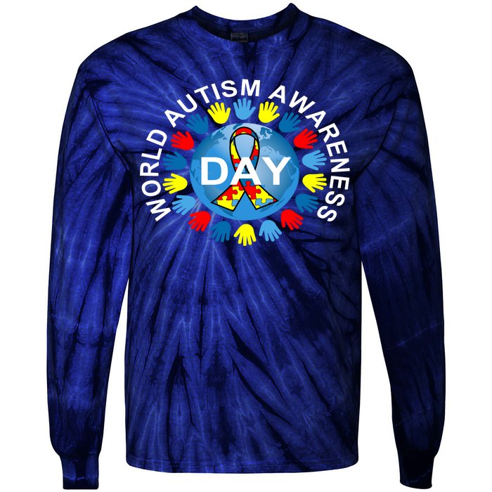 World Autism Awareness Day Earth Puzzle Ribbon Tie-Dye Long Sleeve Shirt