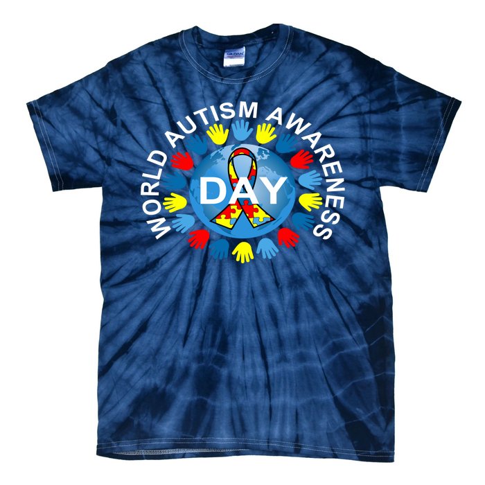 World Autism Awareness Day Earth Puzzle Ribbon Tie-Dye T-Shirt