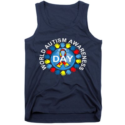 World Autism Awareness Day Earth Puzzle Ribbon Tank Top