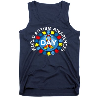 World Autism Awareness Day Earth Puzzle Ribbon Tank Top