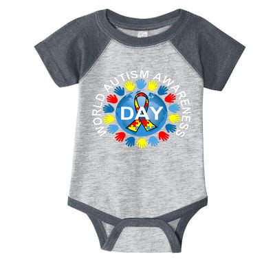 World Autism Awareness Day Earth Puzzle Ribbon Infant Baby Jersey Bodysuit