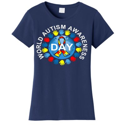 World Autism Awareness Day Earth Puzzle Ribbon Women's T-Shirt