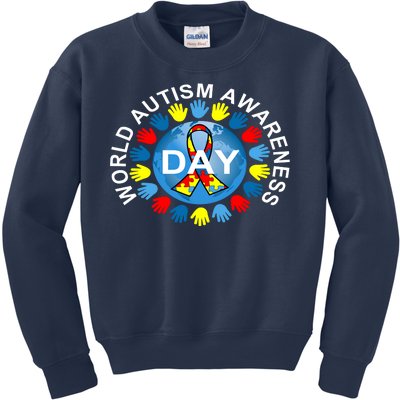 World Autism Awareness Day Earth Puzzle Ribbon Kids Sweatshirt