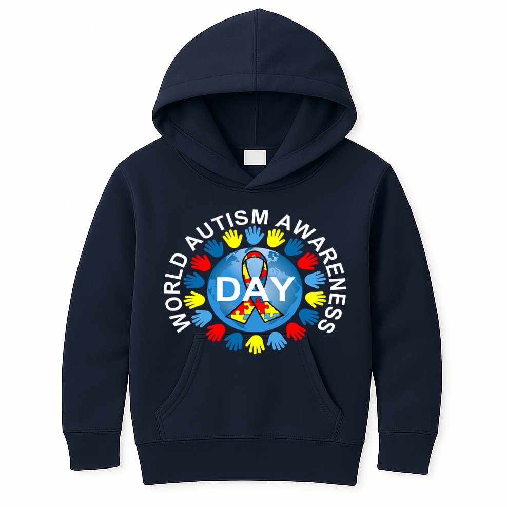 World Autism Awareness Day Earth Puzzle Ribbon Kids Hoodie