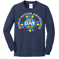 World Autism Awareness Day Earth Puzzle Ribbon Kids Long Sleeve Shirt