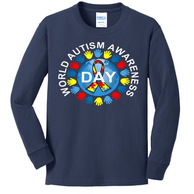 World Autism Awareness Day Earth Puzzle Ribbon Kids Long Sleeve Shirt