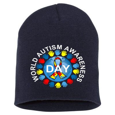 World Autism Awareness Day Earth Puzzle Ribbon Short Acrylic Beanie